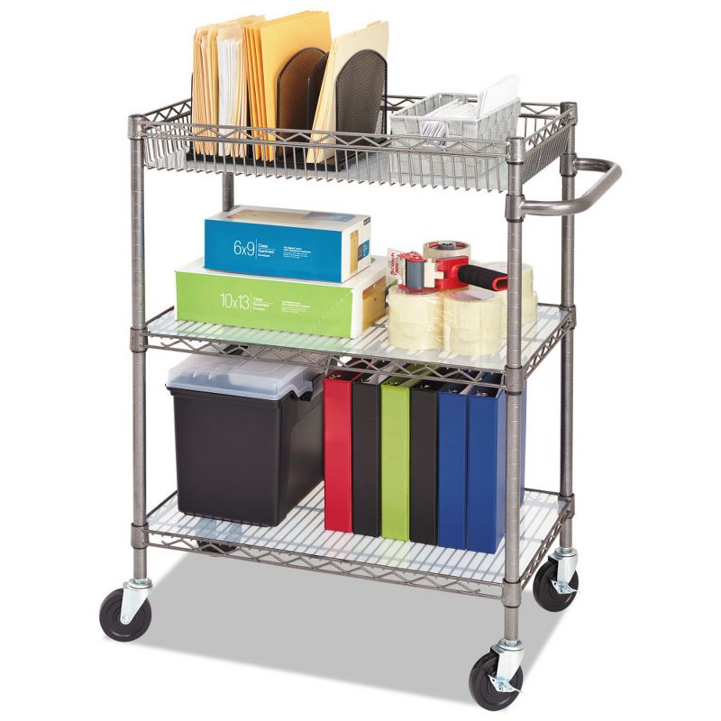 Alera Three-Tier Wire Rolling Cart 34w x 18d x 40h Silver