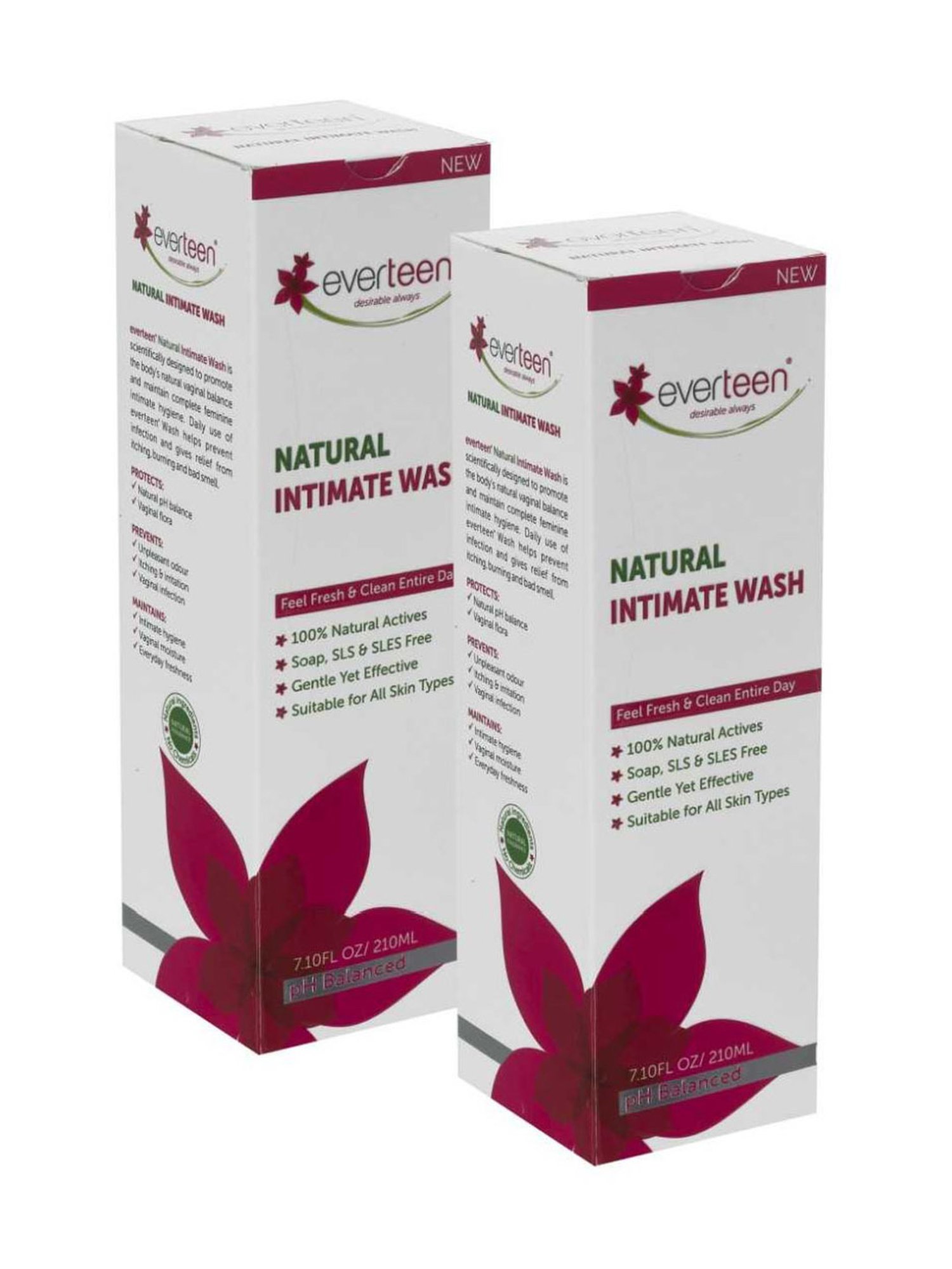 everteen Witch Hazel Natural Intimate Wash for Feminine Hygiene in Moms - 210 ml Each (Pack of 2)