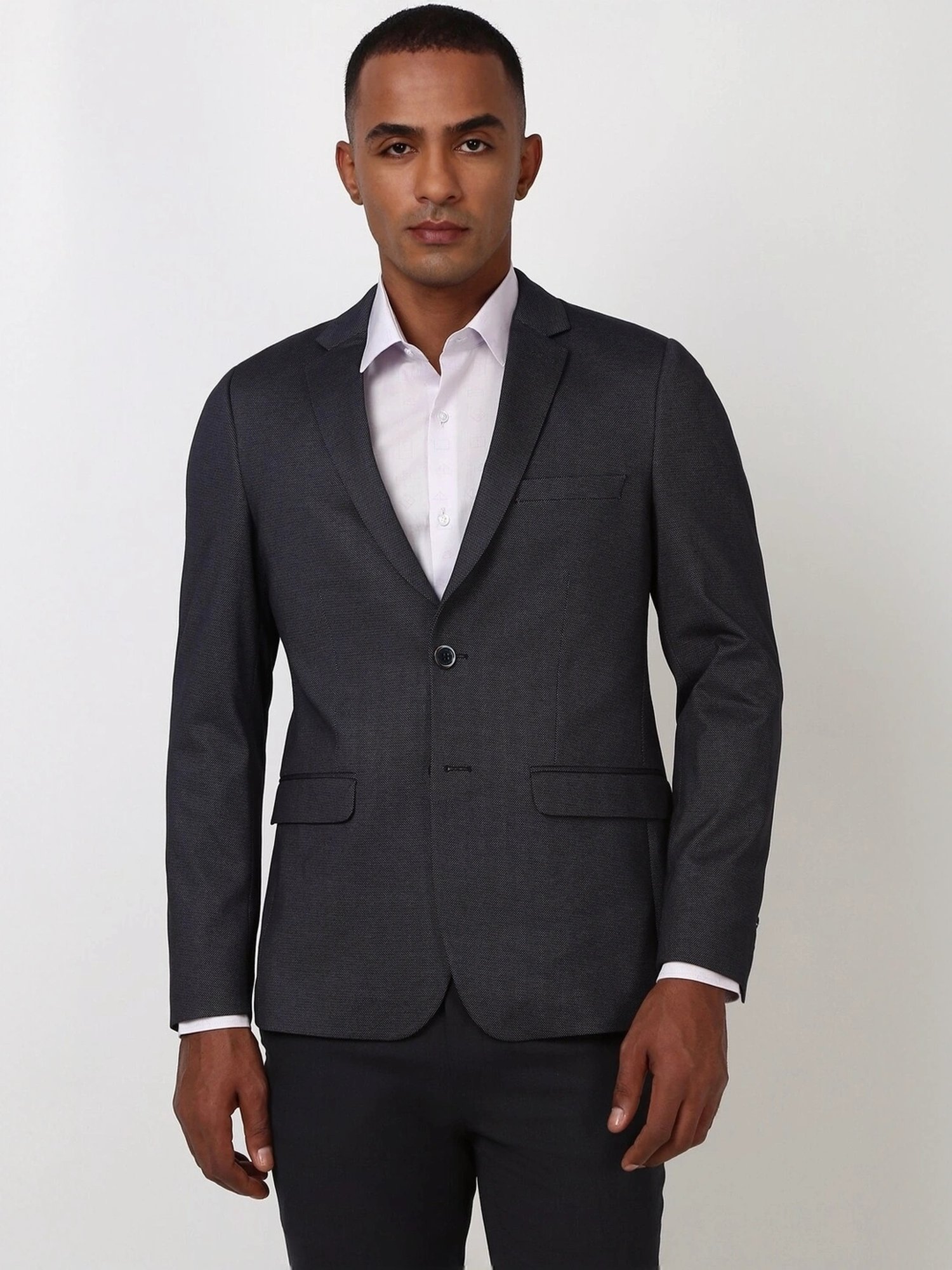 Peter England Elite Grey Slim Fit Texture Blazer