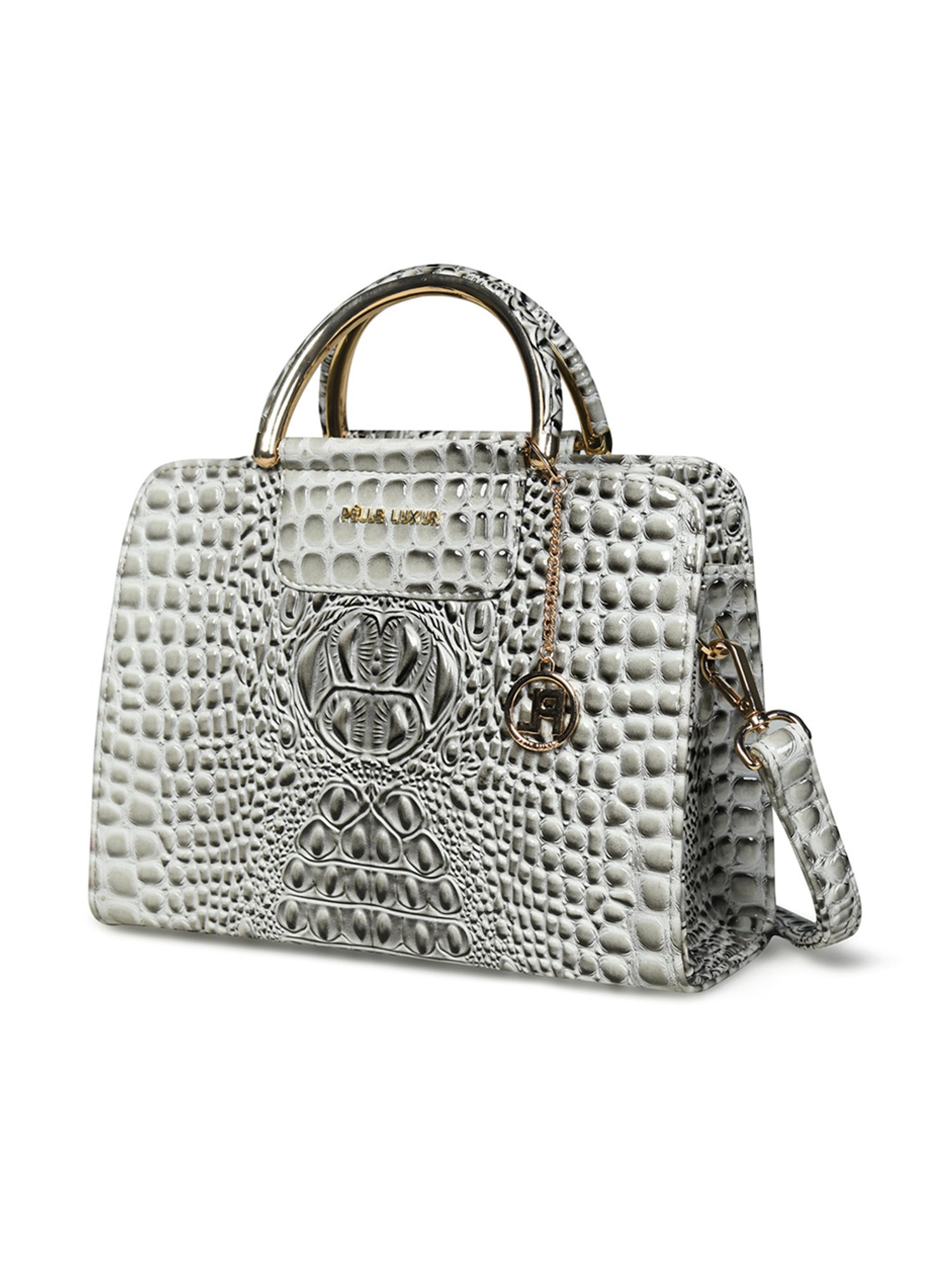 PELLE LUXUR Grey Animal Effect Medium Satchel