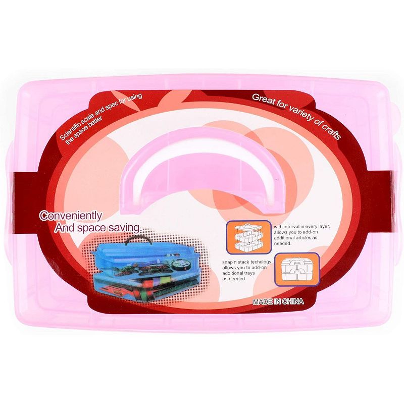 Clear Pink Bead Organizer, Storage Box with Compartments (9.8 x 6.5 x 7.25 In)