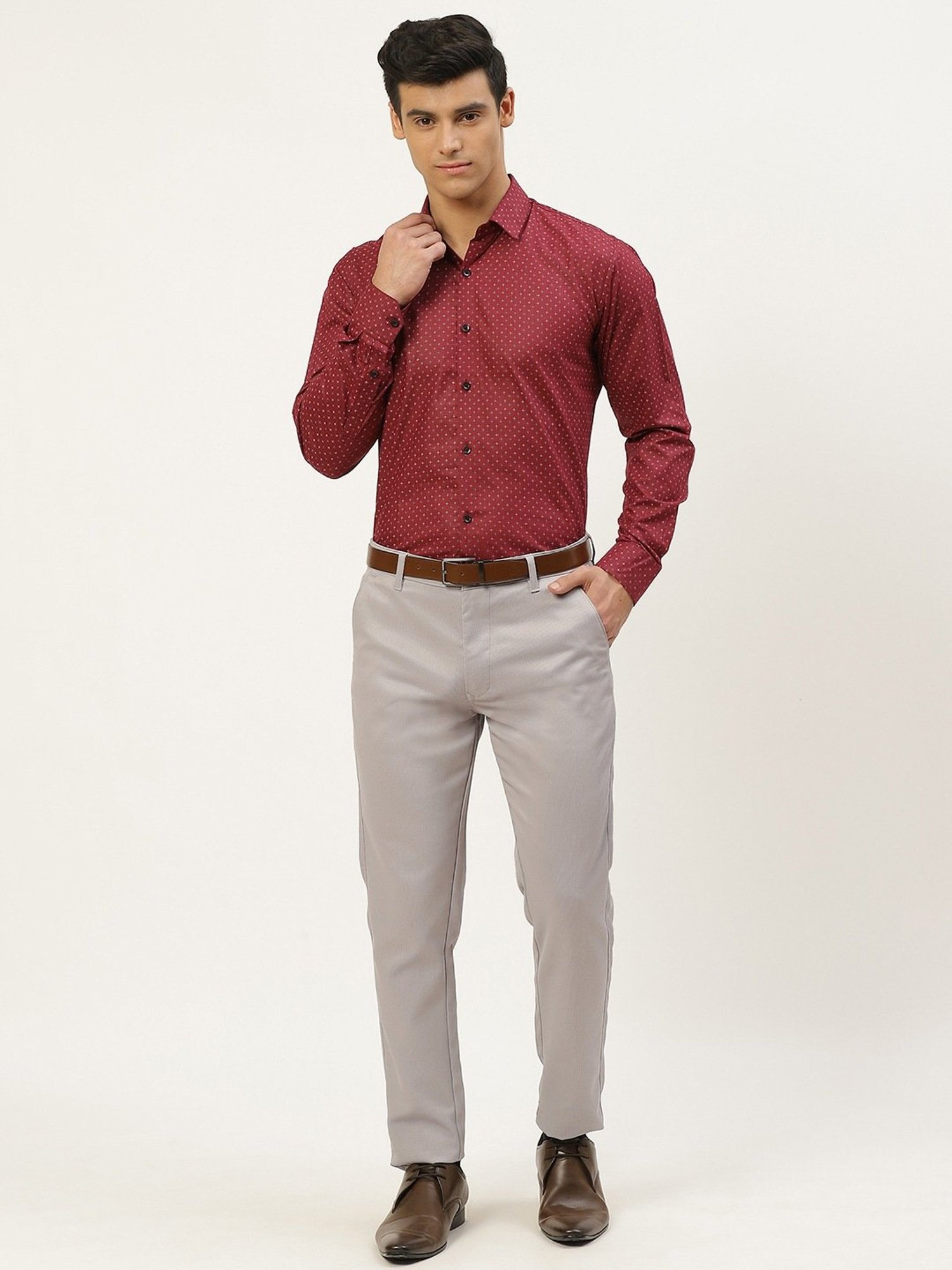 Sojanya Maroon Cotton Regular Fit Printed Shirt