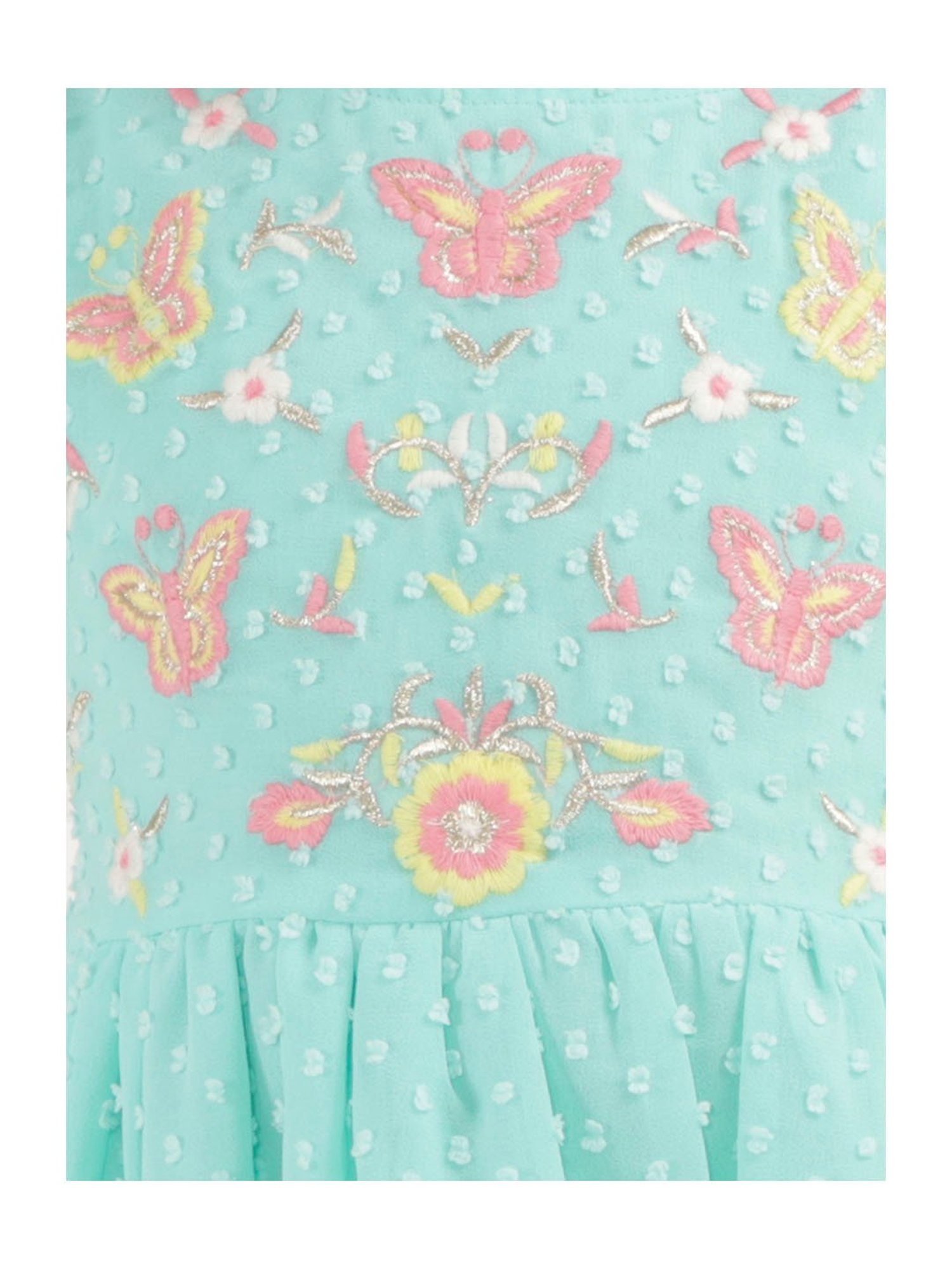 Lil Drama Kids Sea Green Embroidered Dress