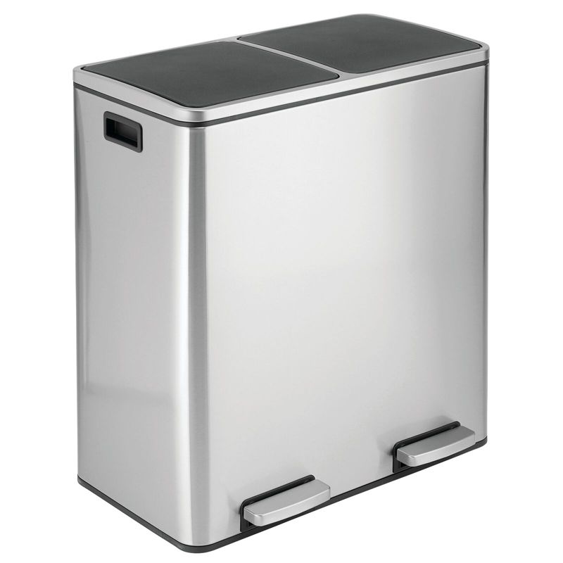 mDesign Divided Large Metal Step Trash Can Garbage, 60 Liter - Brushed