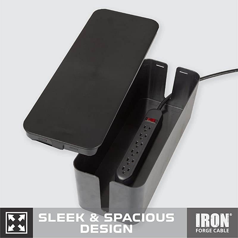 Cable Management Box Black Cord Organizer and Hider for Wires Power Strips Surge Protectors amp More Includes Cable Sleeve Hook and Loop Keepers Zip Ties amp Clips