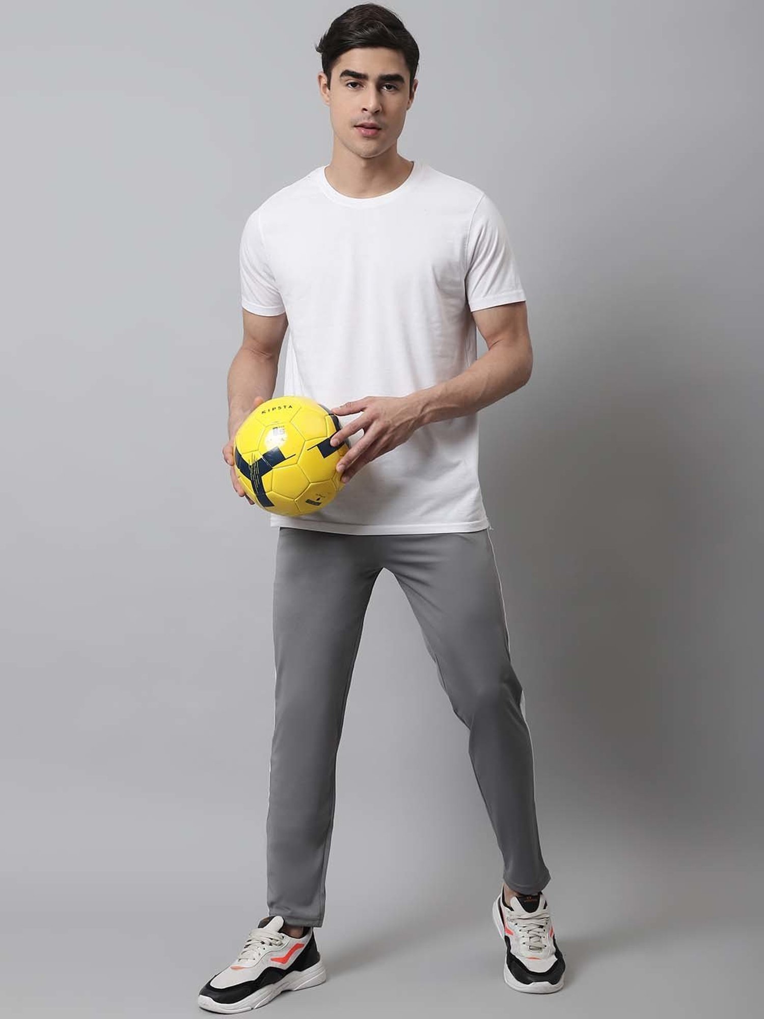 Jainish Grey Tapered Fit Striped Trackpants