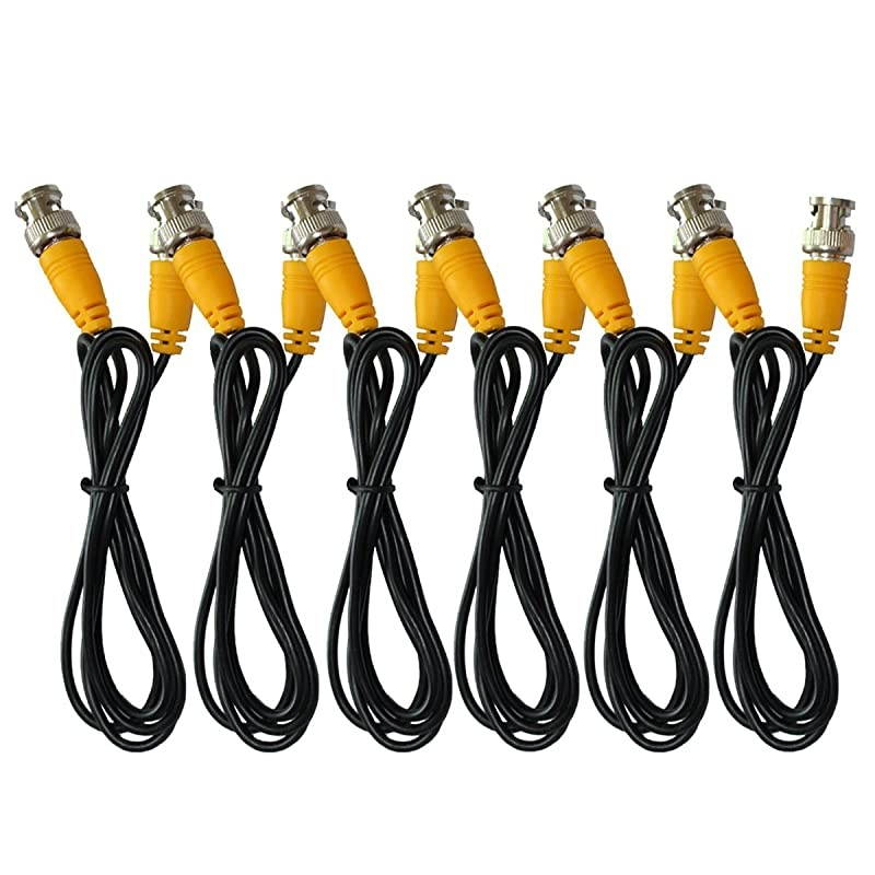 6Pack Black 1m 33ft BNC Male to BNC Male Jumper Cable with Yellow Connector for CCTV DVR to TV System