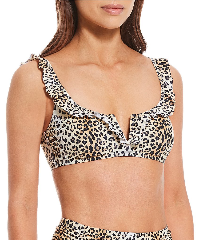 Gianni Bini Amazonia Fan Favs Ruffle V-Wire Bralette Swim Top