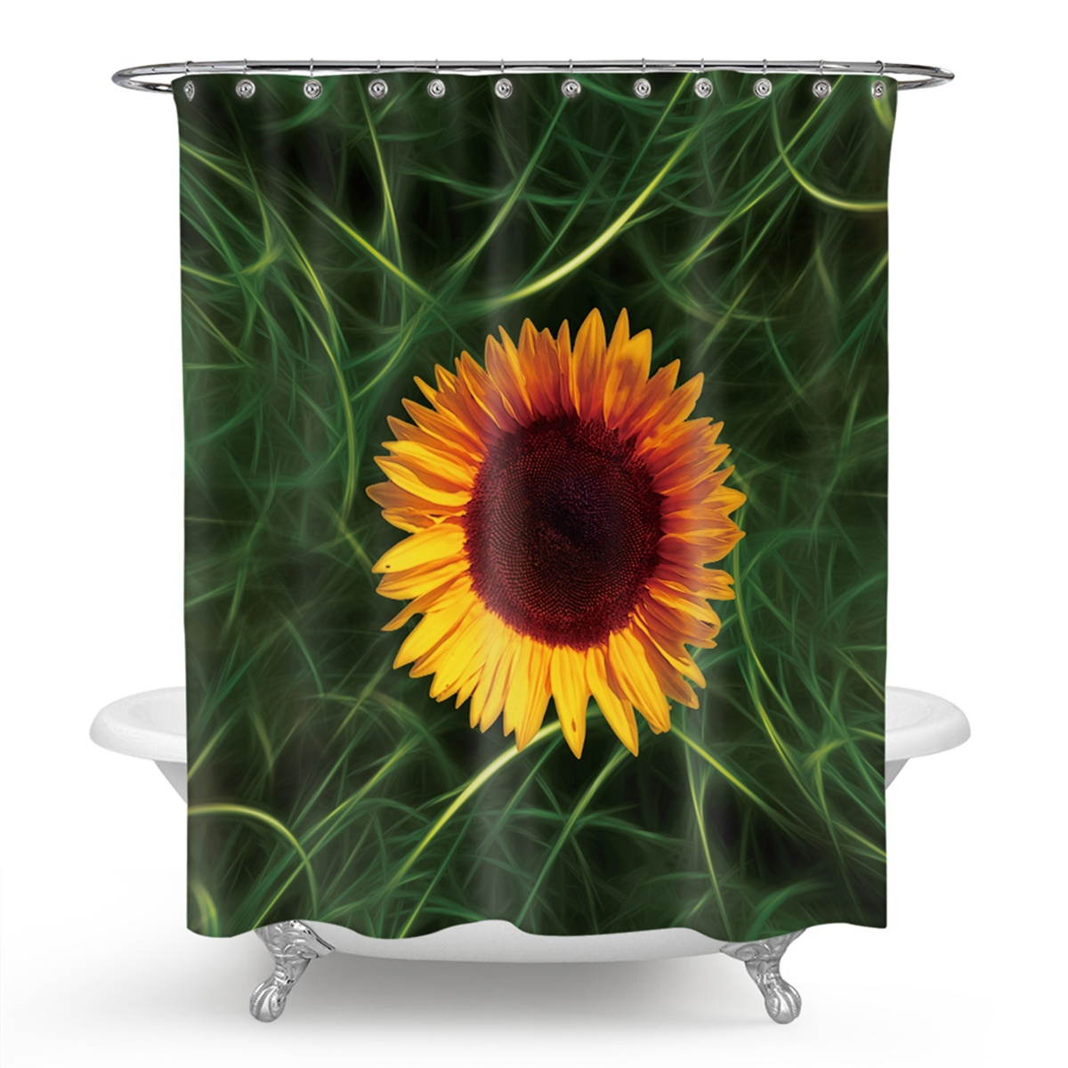Shower Curtain Sunflower Bathroom Shower Curtain Pedestal Rug Toilet Lid Mat Floor Mat-Shower Curtain