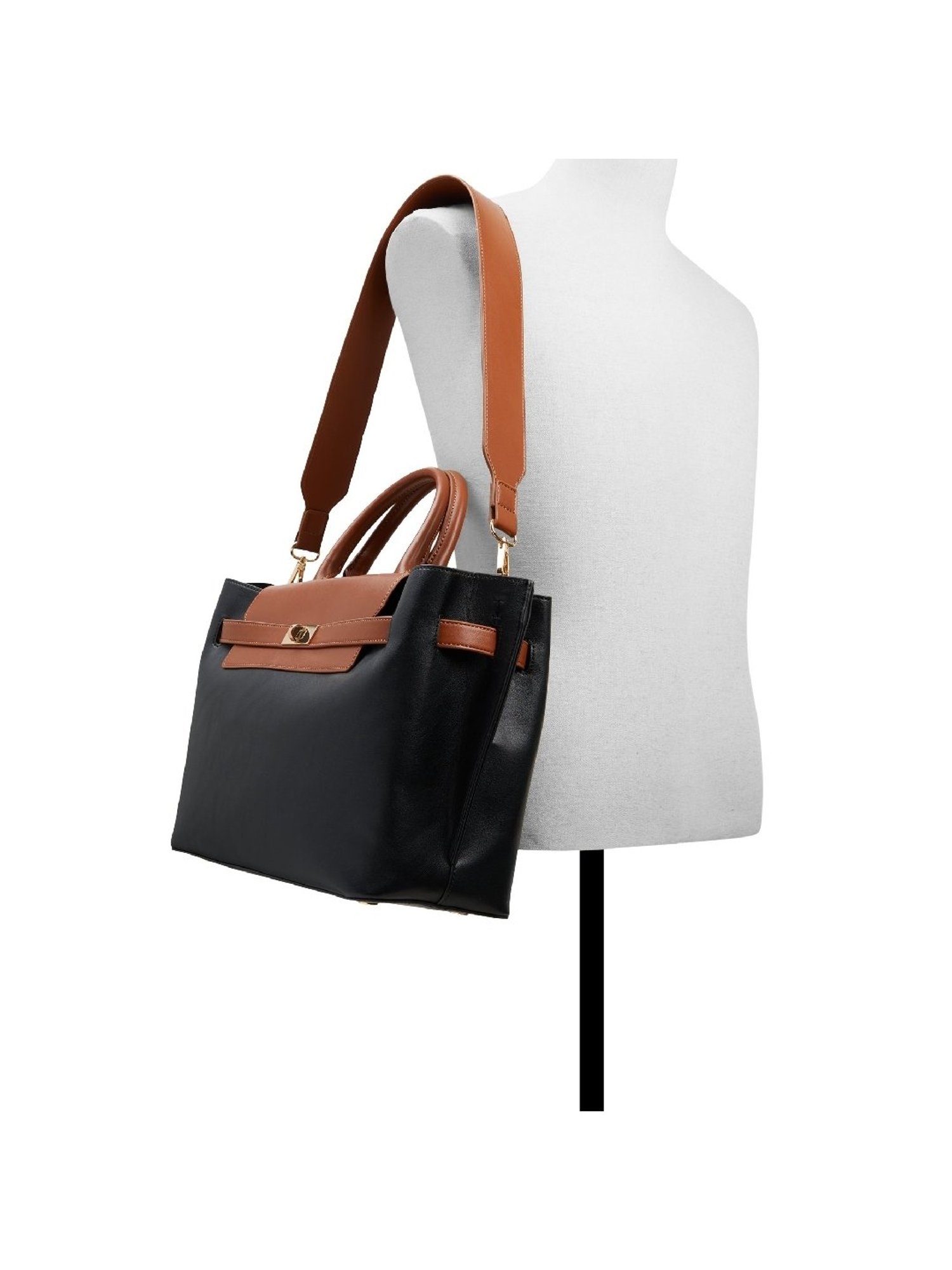 Call It Spring Black & Brown Color Block Large Satchel Handbag