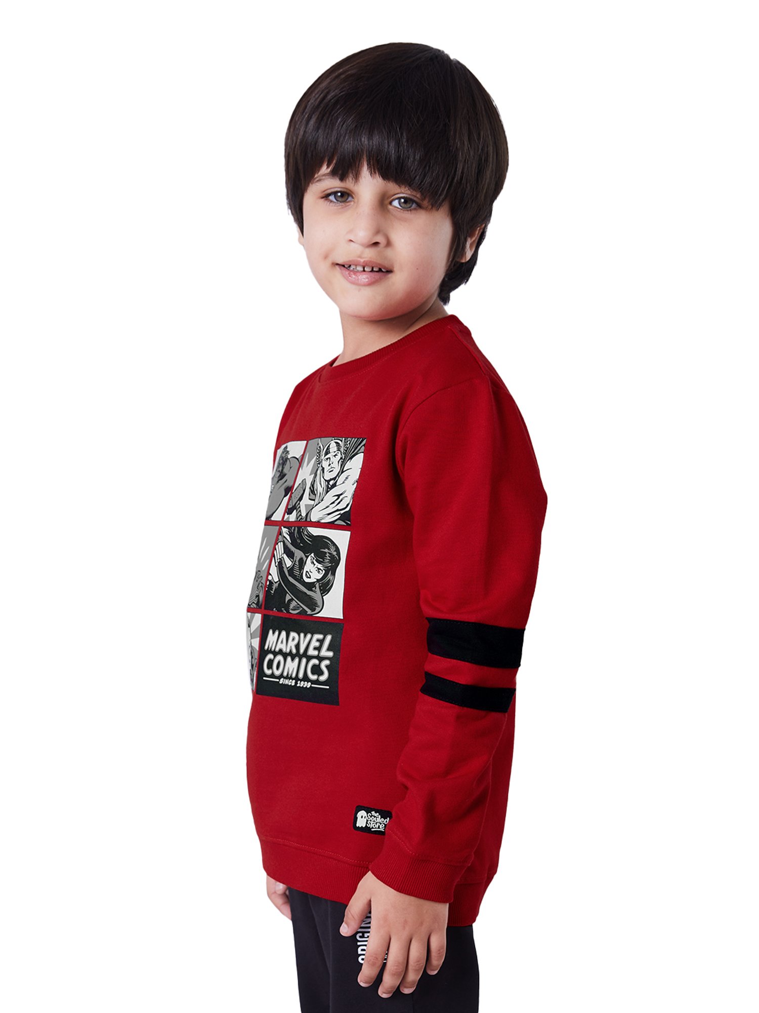 The Souled Store Kids Red & Black Cotton Printed Full Sleeves Marvel Sweatshirt