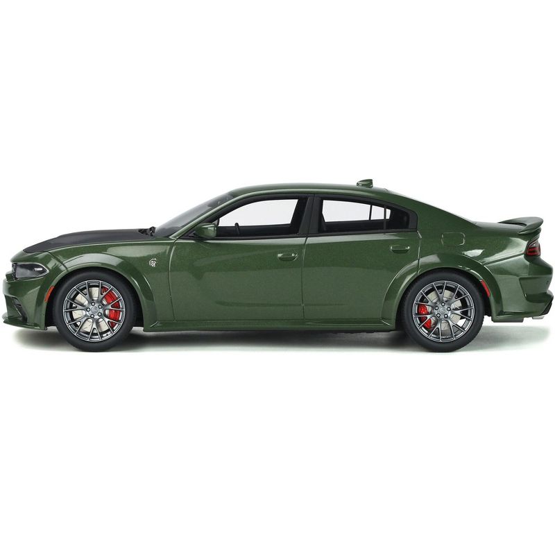 Dodge Charger SRT Hellcat Widebody Green Metallic with Matt Black Hood 1/18 Model Car by GT Spirit