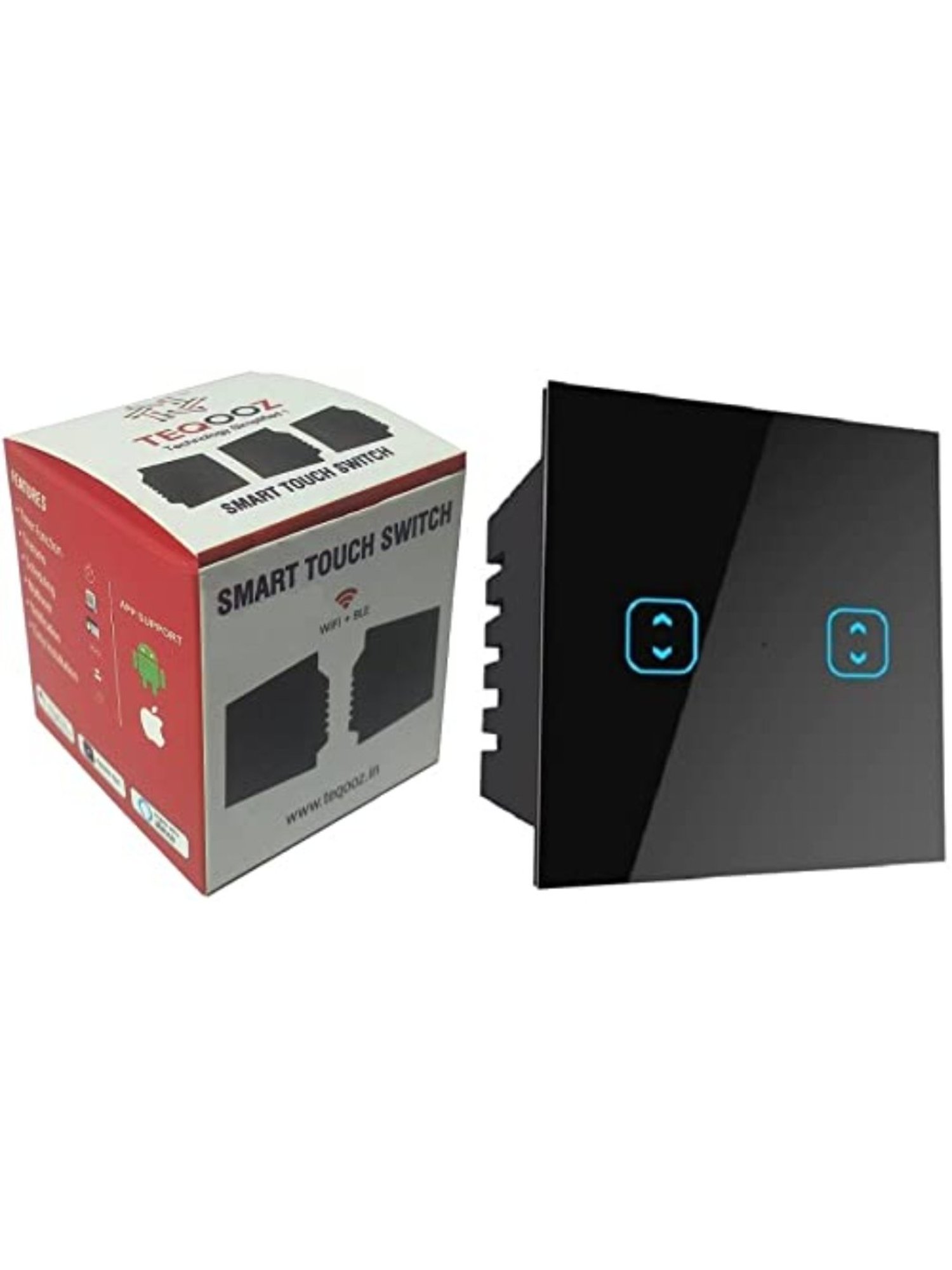 Teqooz 2-Way 2-Touch Smart Wi-Fi plus Bluetooth Switch (Black)