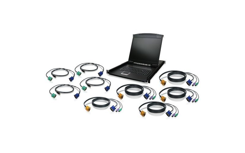 IOGEAR 8-Port 19" LCD KVM Drawer Kit with USB KVM Cables - 8 Computer(s) - 19" LCD - 1280 x 1024 - 8 - Keyboard - 1U High