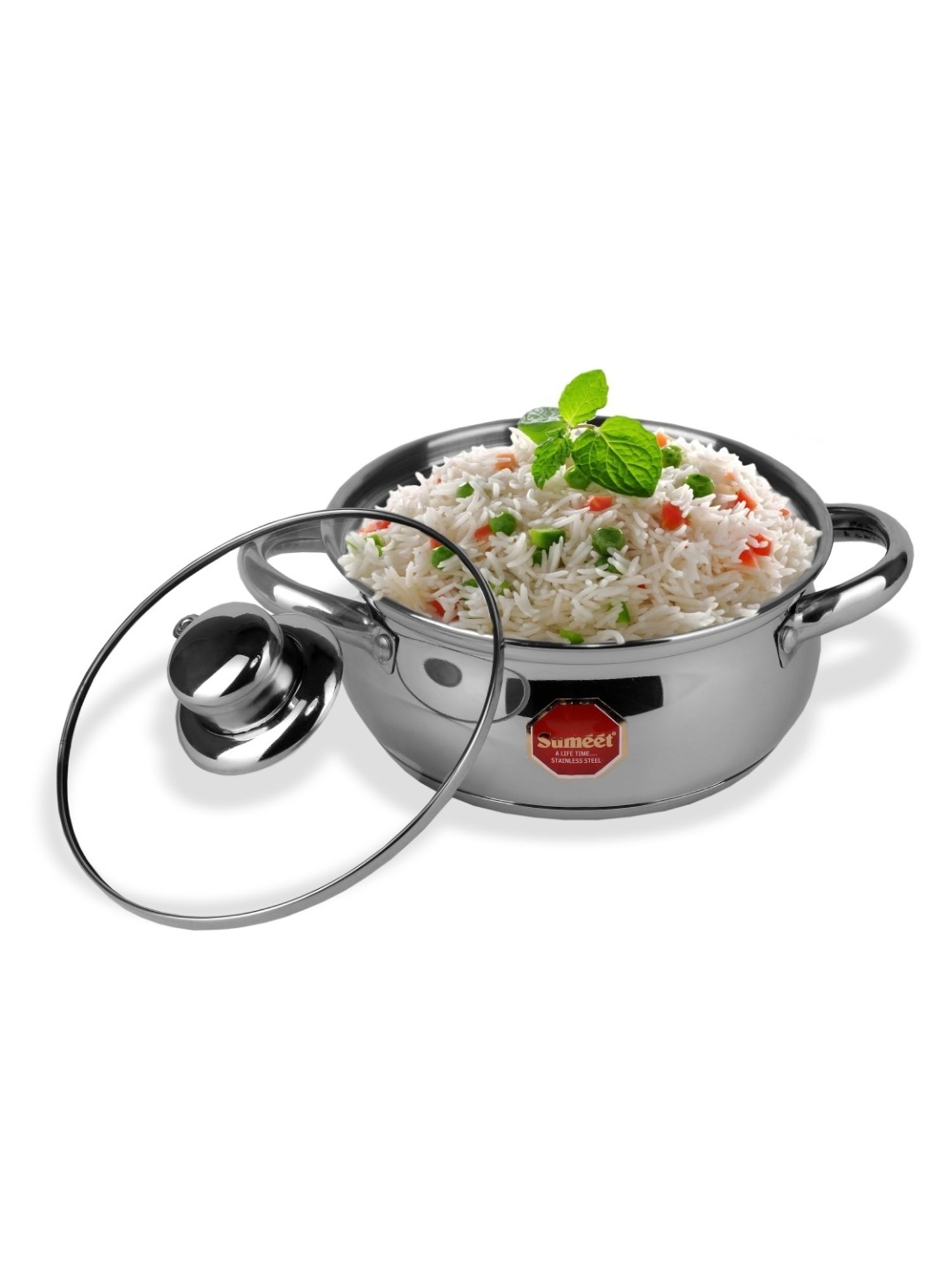 Sumeet S.S. Induction Bottom  Belly Shape Cook & Serve Casserole No. 10 (1.5 Ltr) With Glass Lid