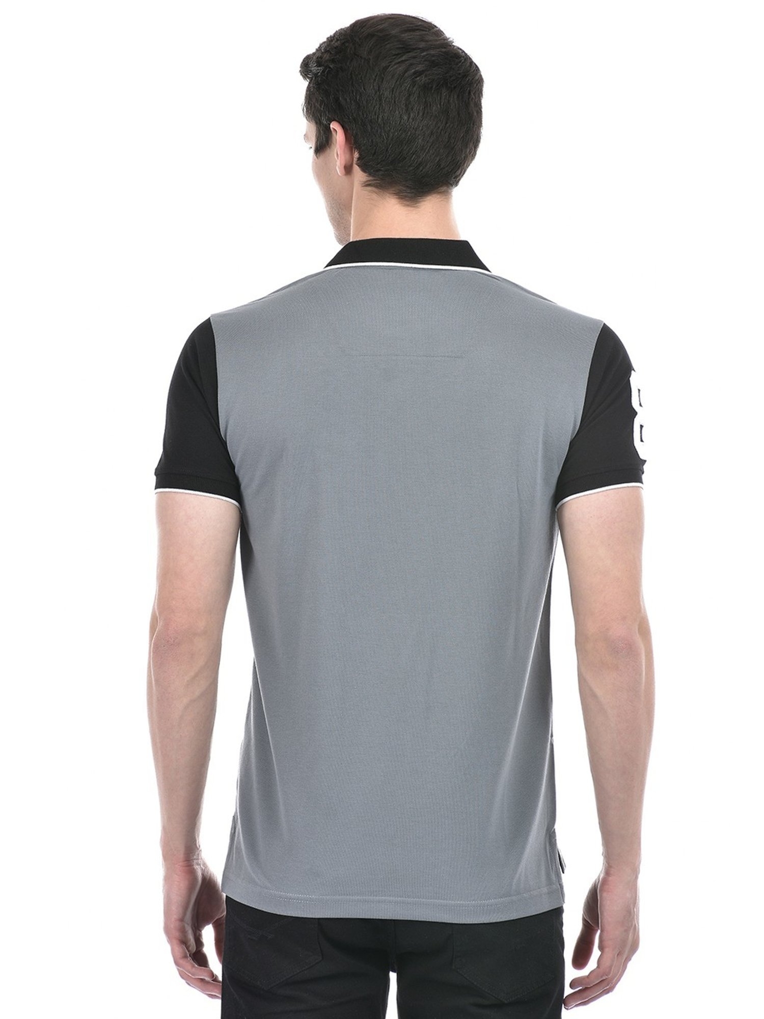 Numero Uno Grey Cotton Slim Fit Polo T-Shirt
