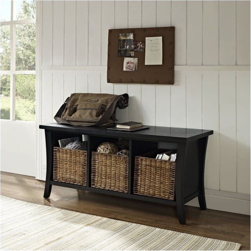 Wood Entryway Storage Bench in Black-Bowery Hill