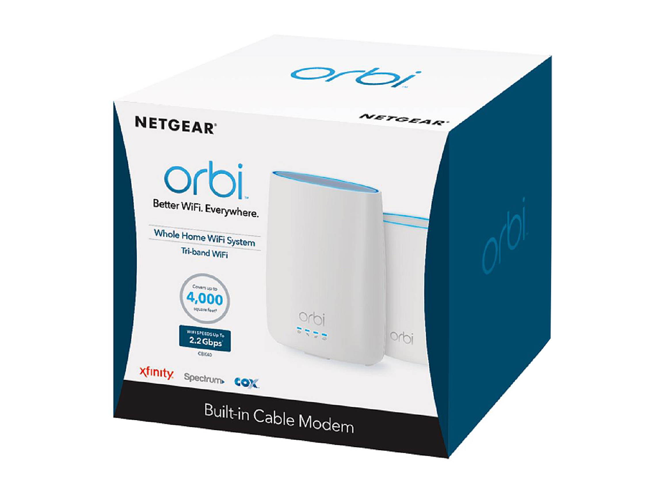 Orbi Whole Home AC2200 Tri-band Wi-Fi System Come with an Orbi Router with a Built-in Cable Modem and a Satellite (CBK40)