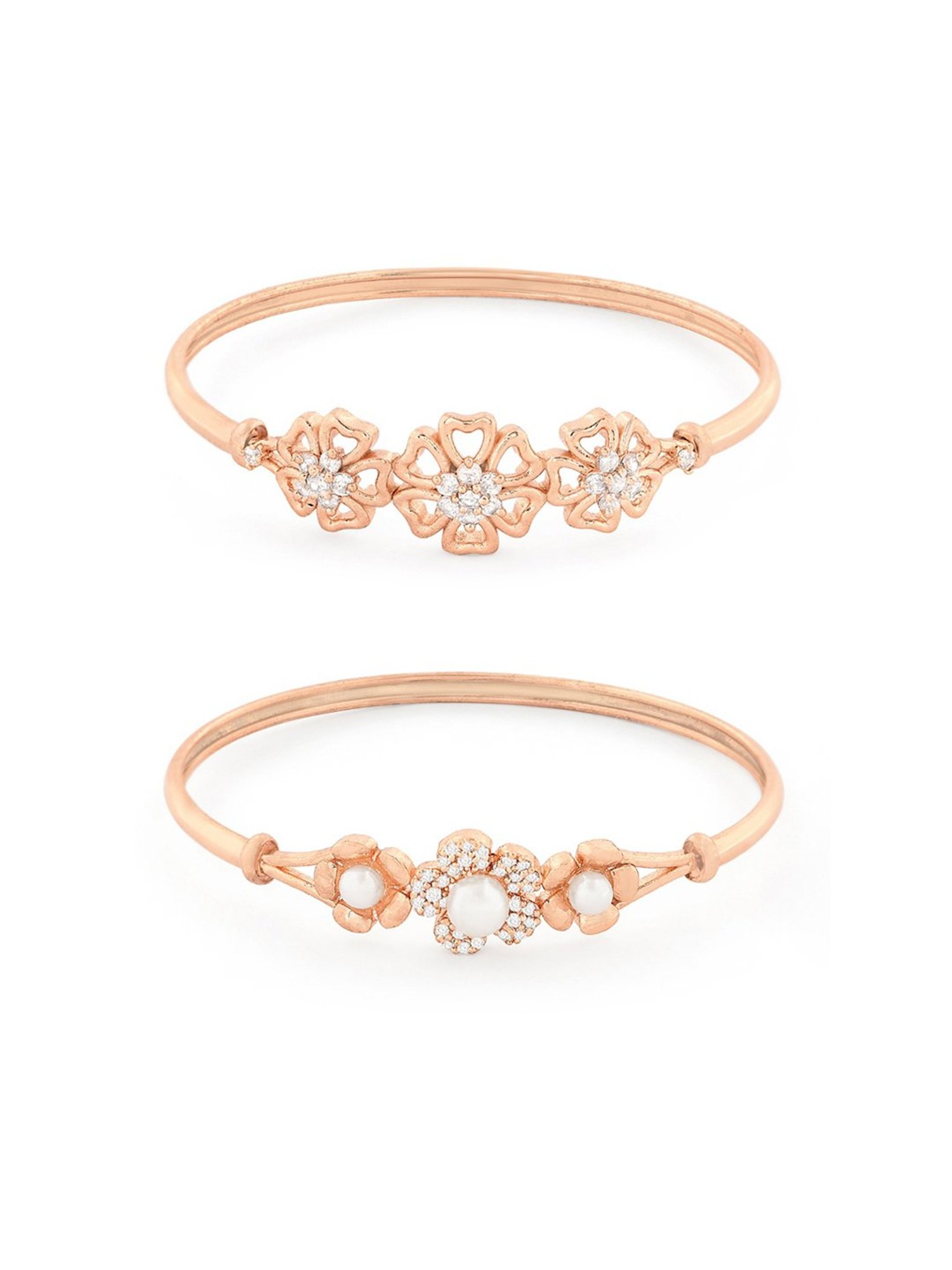 Zaveri Pearls Set of 2 Rose Gold Cubic Zirconia Contemporary Kada Style Bracelets - ZPFK13465