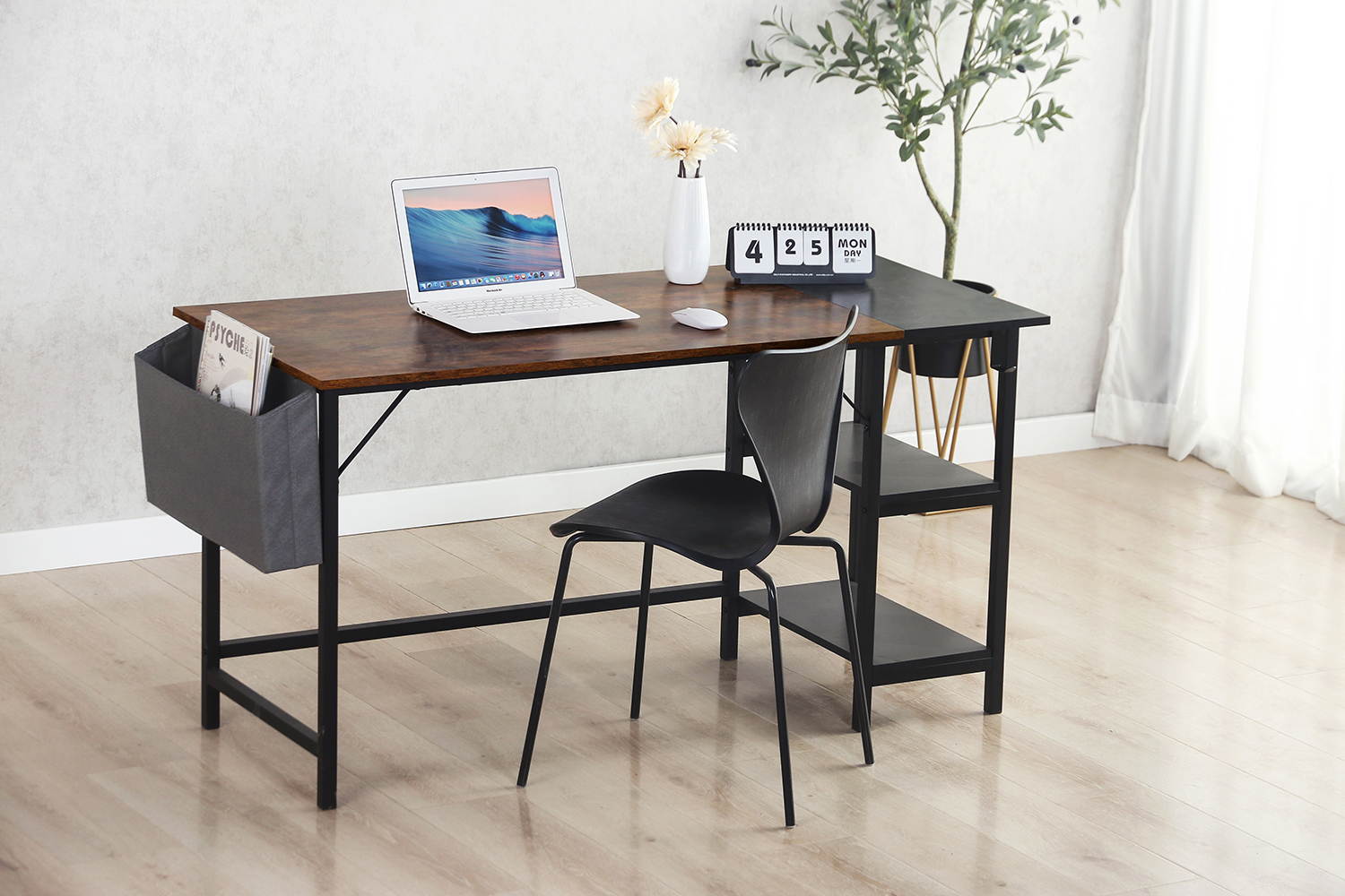 wooden compute desk ,metal frame ,suit for home office,Brown