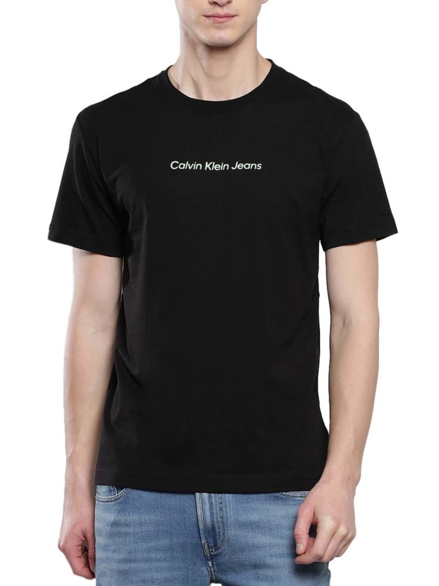 Calvin Klein Black Cotton Regular Fit Logo Printed T-Shirt