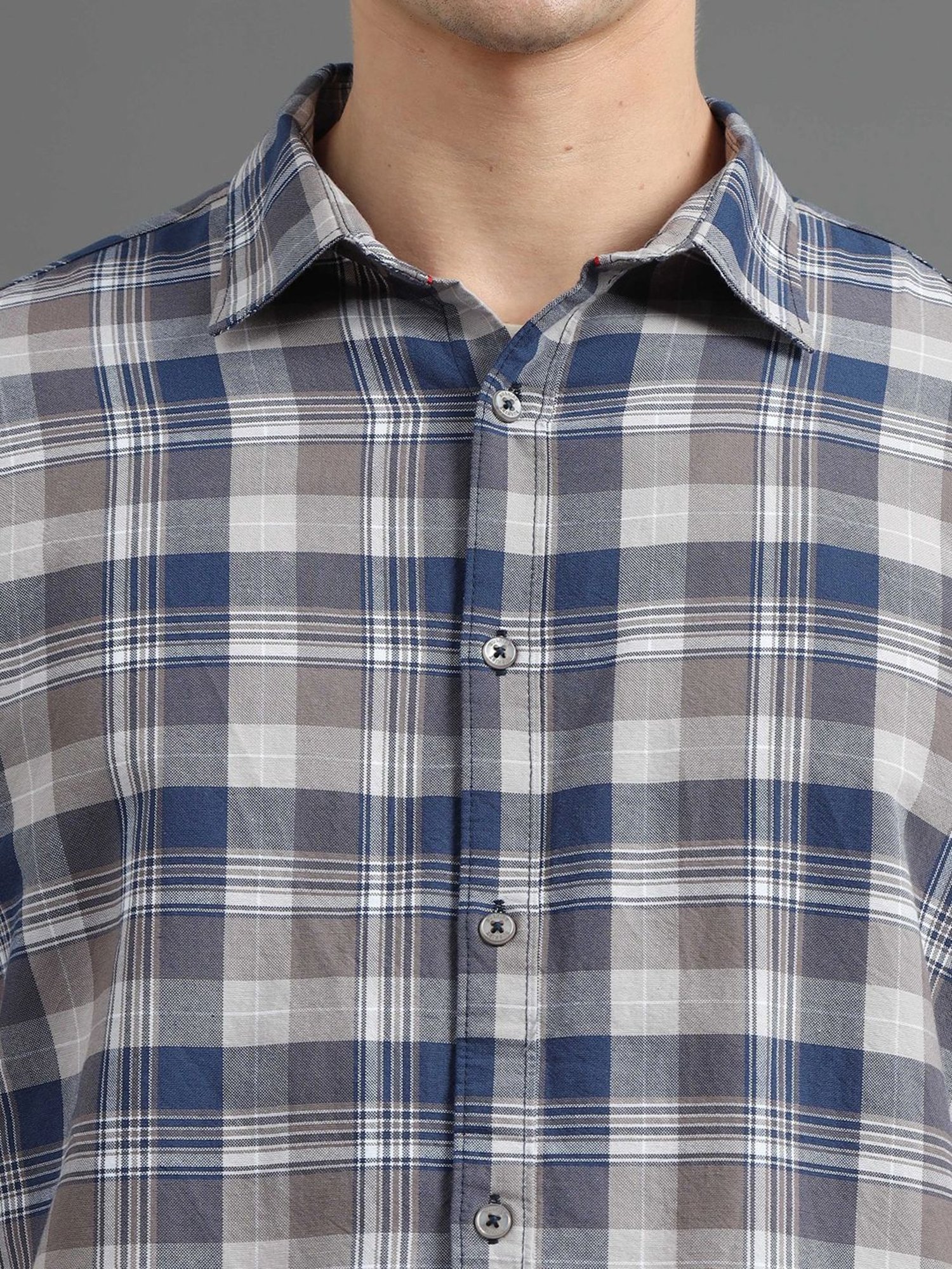 Bushirt Ash Brown Regular Fit Checks Shirt