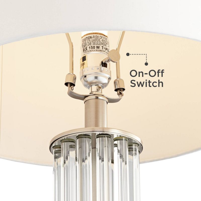 Vienna Full Spectrum Modern Table Lamp Brushed Nickel Crystal Glass Rod Column White Drum Shade for Living Room Bedroom Bedside