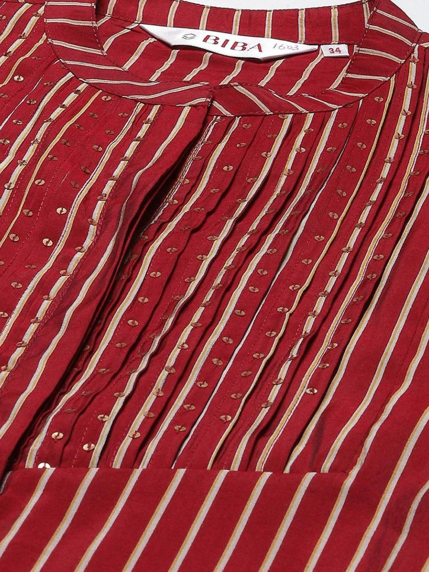 Biba Red Striped Kurta Pant Set