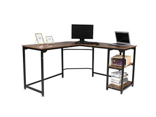 55&rdquo; L Shape Computer Desk with 2 Storage Shelf, Corner Computer Gaming Desk with Movable Shelf Table for Home Office, Modern Simple Style PC Desk, Large Size Corner Computer Desk with Shelf, GT183