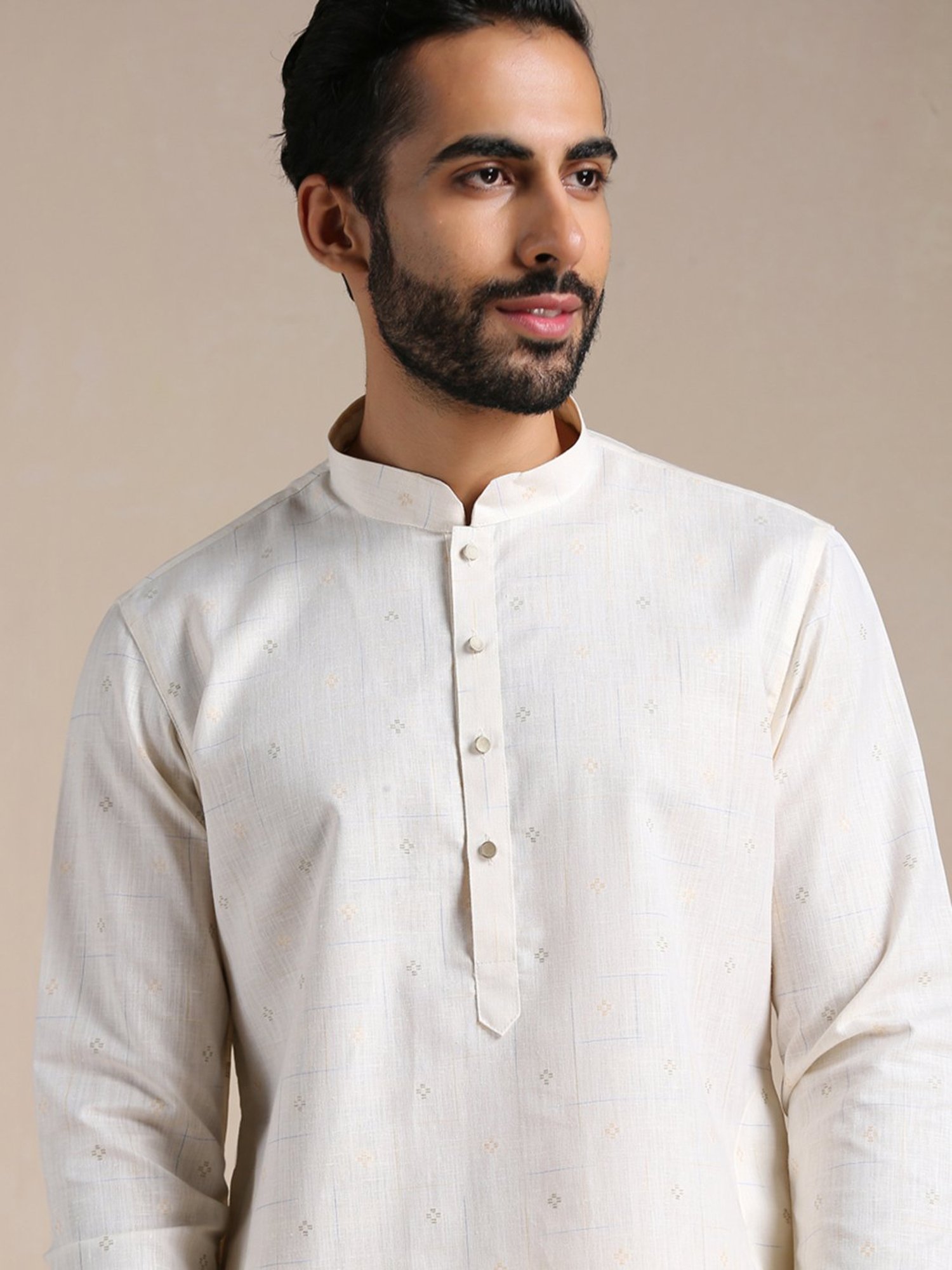 Manyavar Off White Regular Fit Self Design Kurta & Pyjama Set