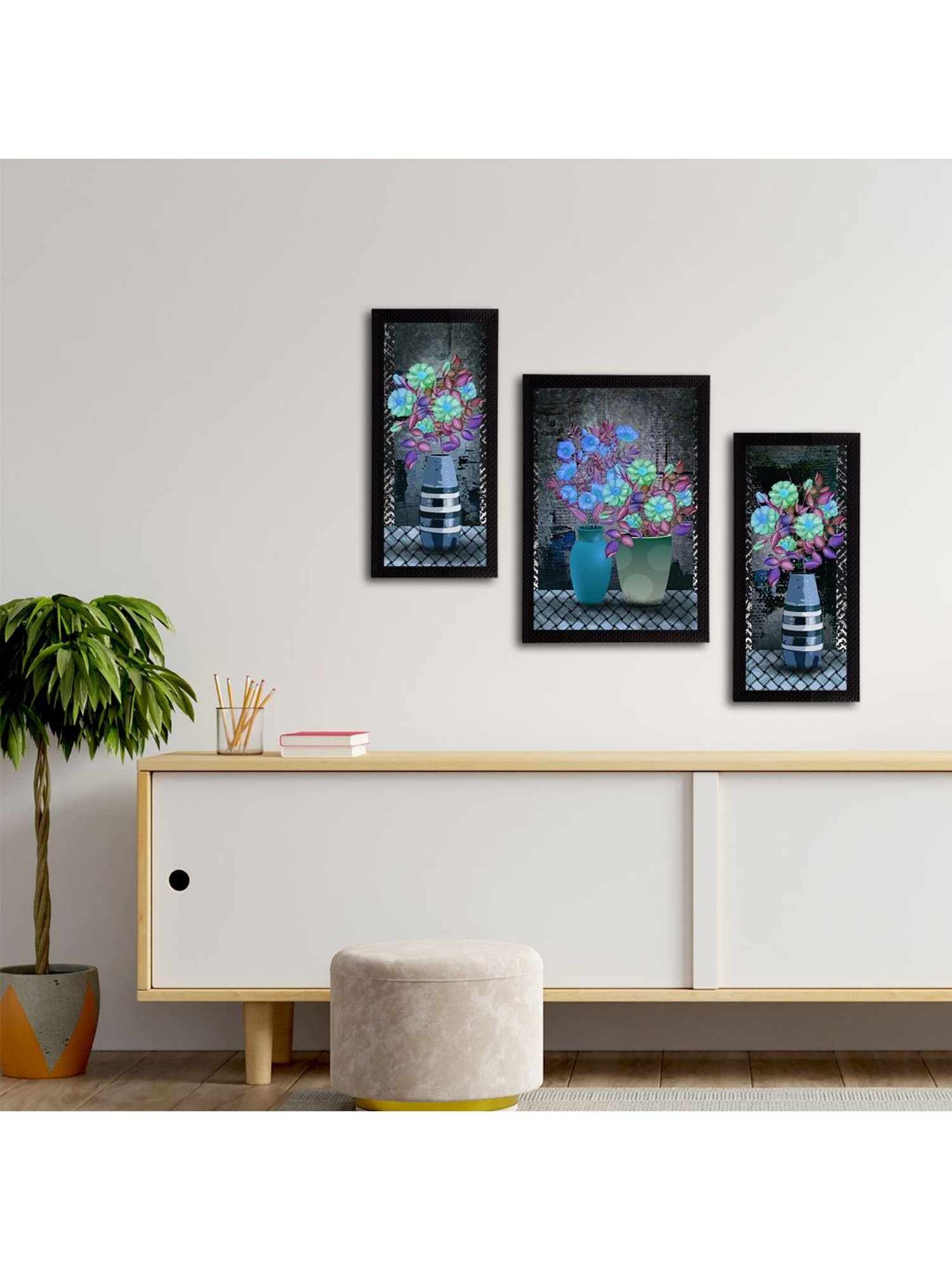 eCraftIndia Set of 3 Botanical and Floral Satin Matt Textured UV Art Painting
