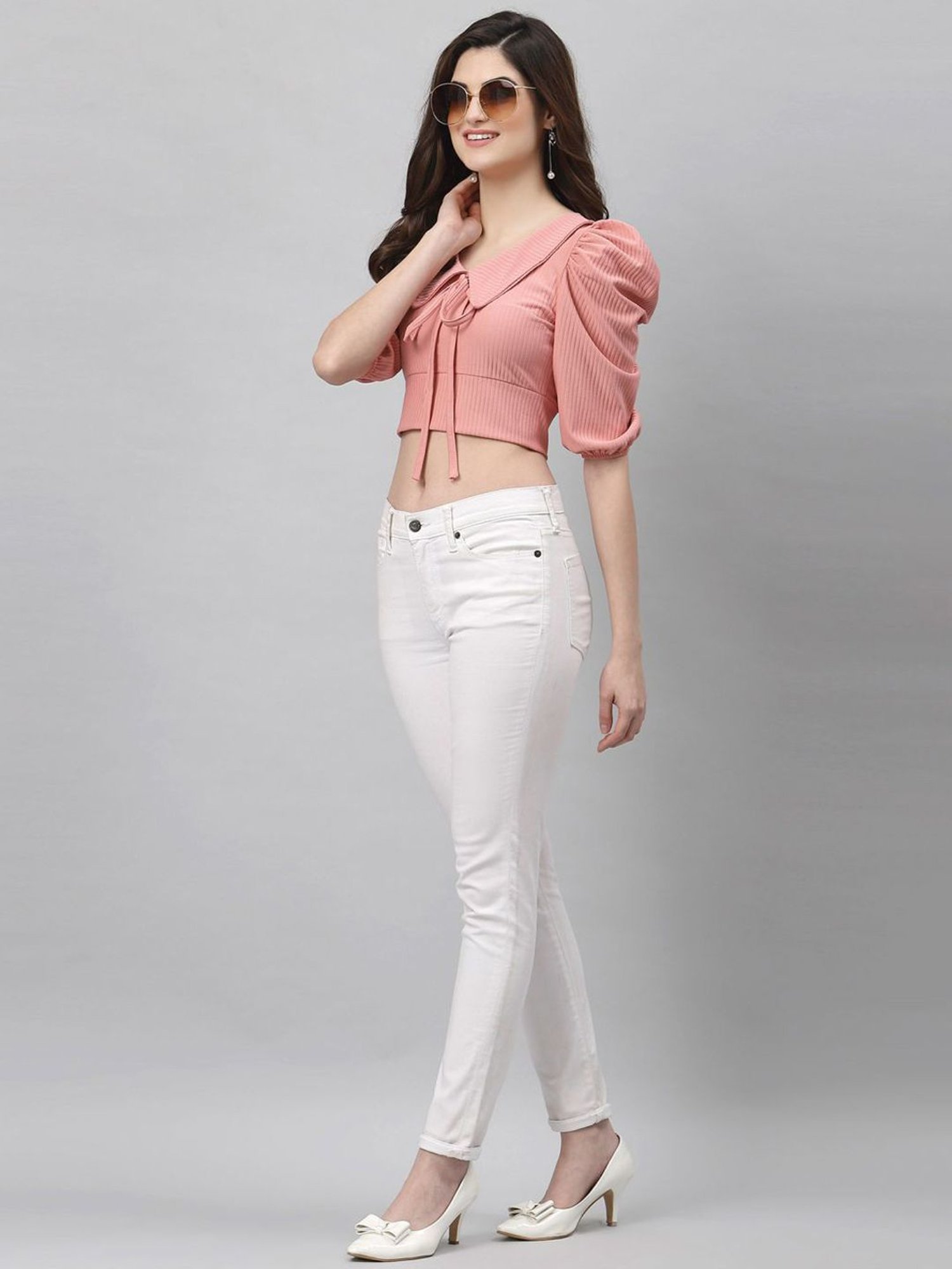SELVIA Pink Short sleeve Crop Top