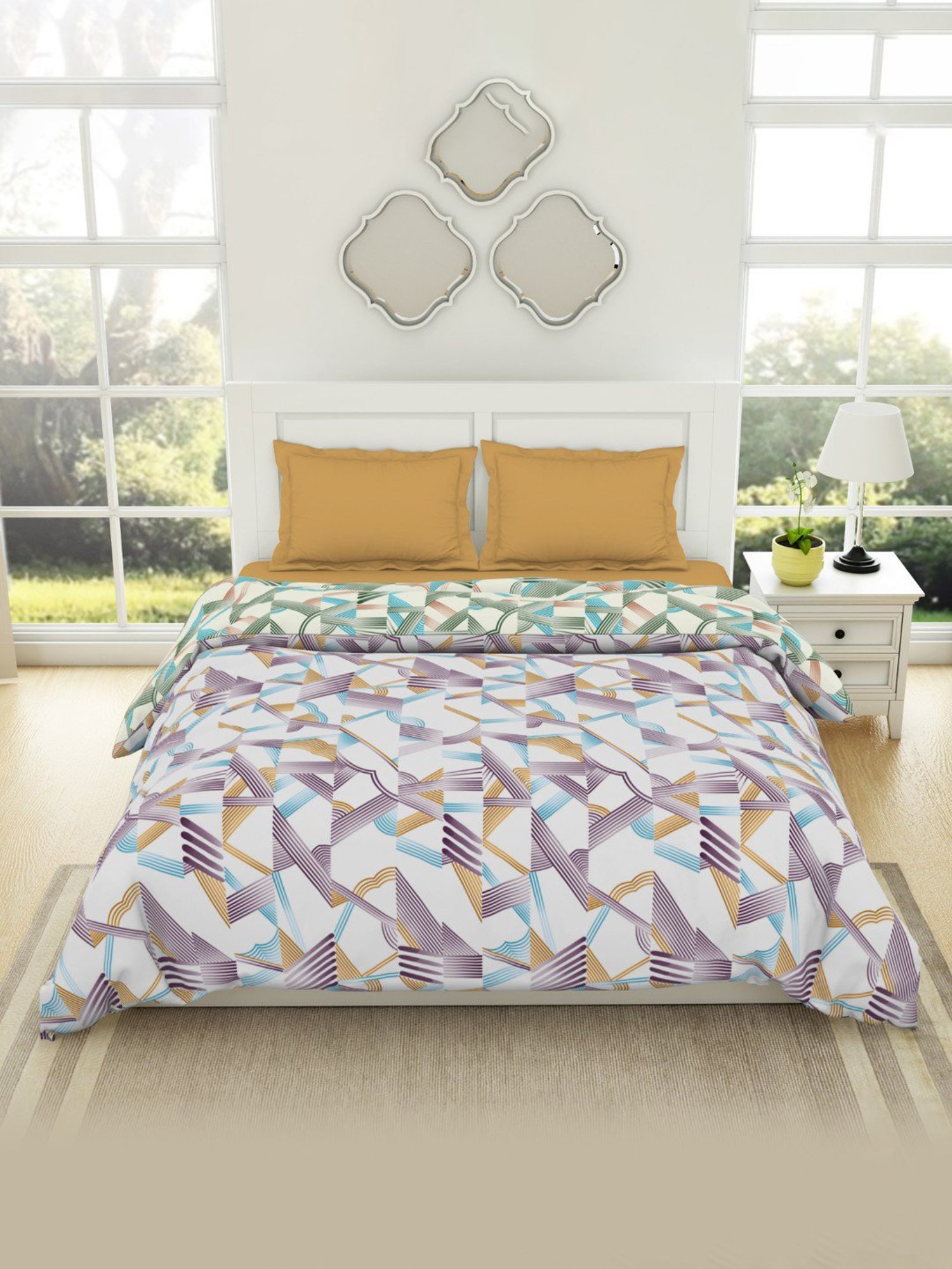 Spaces Blanc De Blanc Geometric White 144 TC Cotton Double Bed Quilt