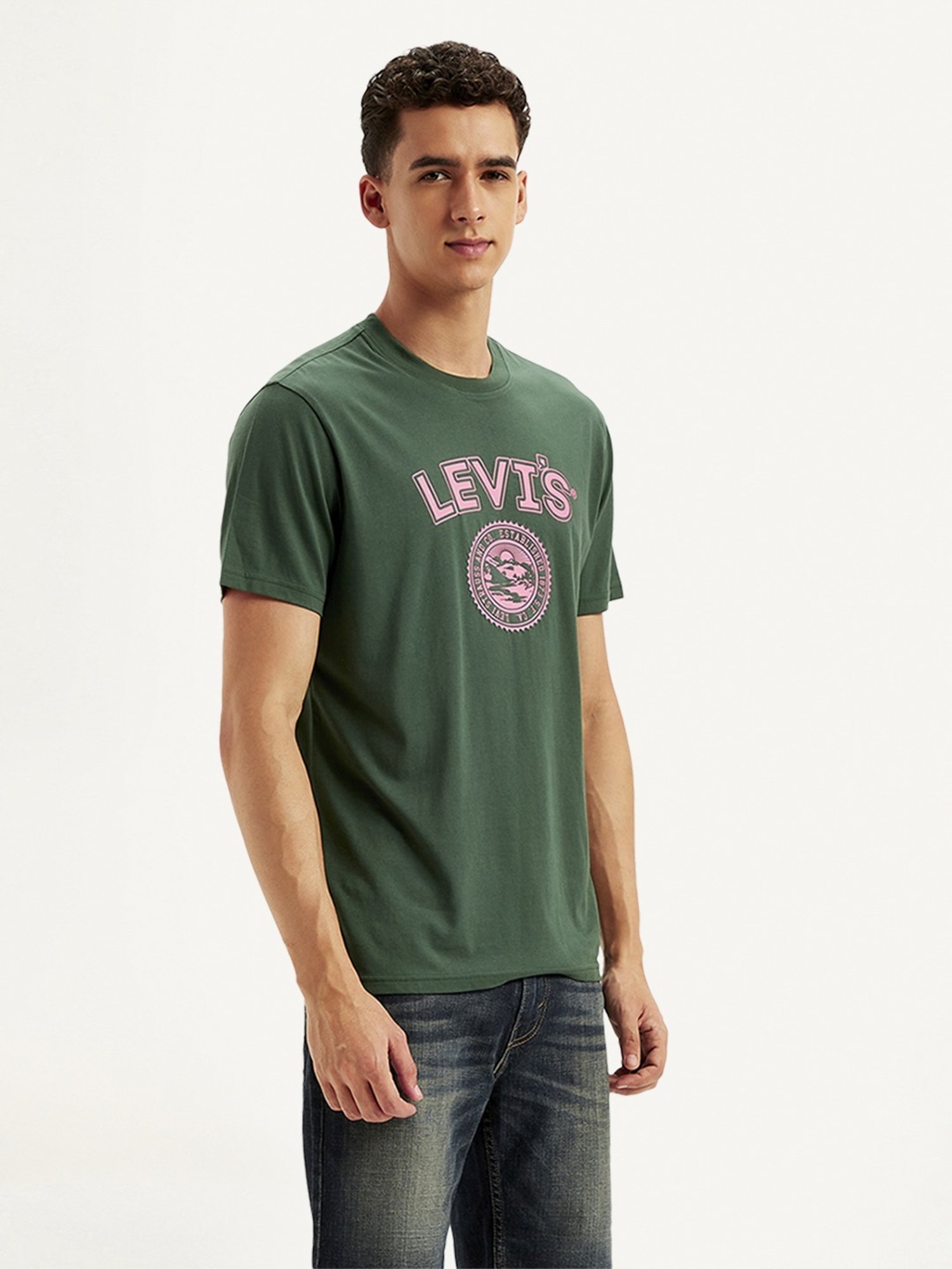 Levi's Green Cotton Regular Fit Printed T-Shirt