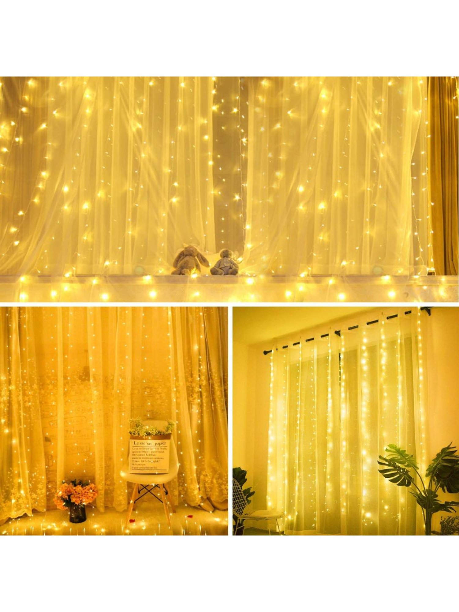 XERGY Window Curtain 300 LED 8 Lighting Modes Fairy Lights with Remote Control (Yellow)