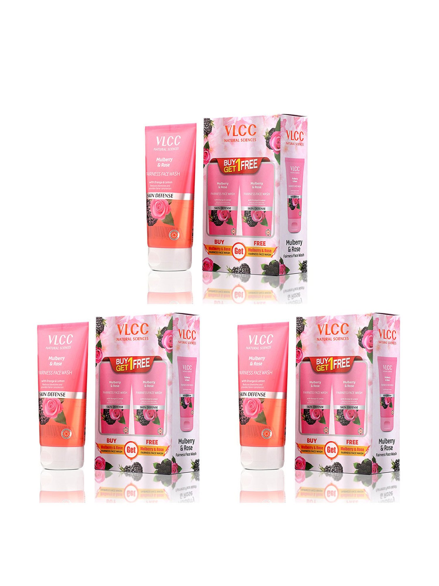 VLCC Skin Defense Mulberry & Rose Face Wash Buy 1 Get 1 Free - Pack of 3