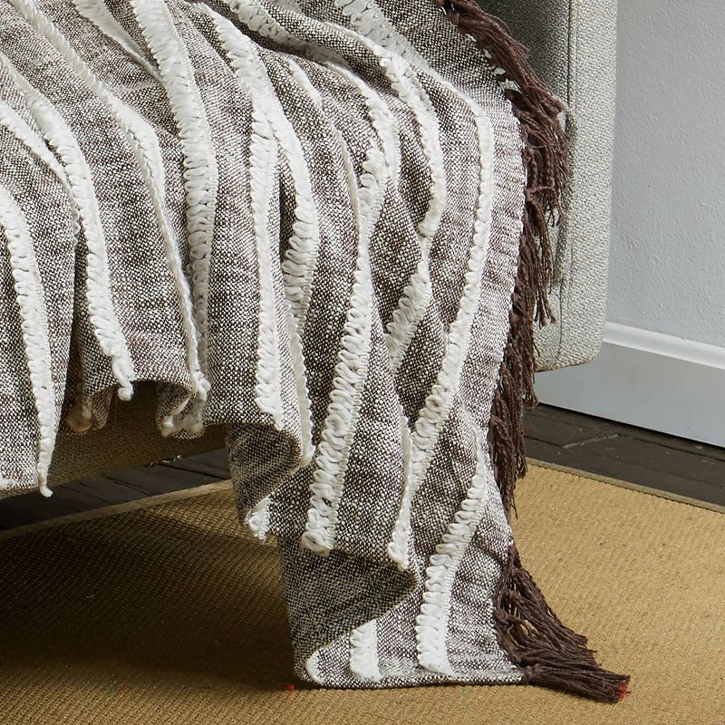 50"x60" Striped Throw Blanket with Tassel and Fringe Black/Natural - Patina Vie