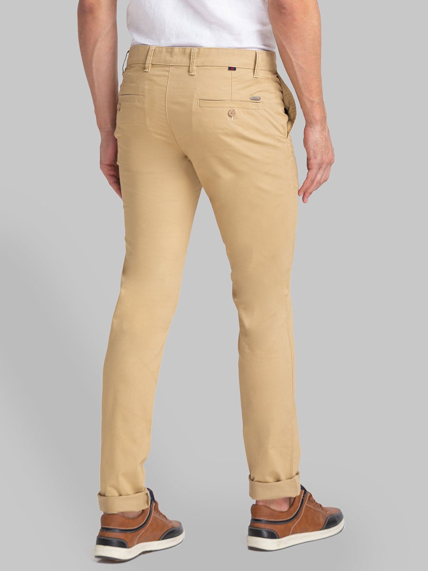 Parx Khaki Skinny Fit Flat Front Trousers