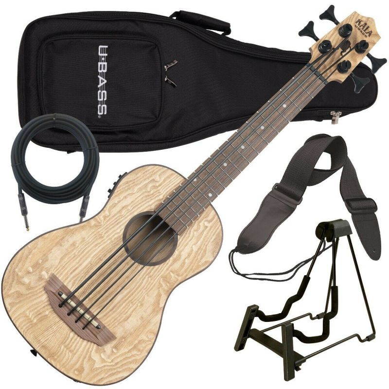 Kala UBASS-BURL-FS Burled Tamo Ash U-Bass BASS ESSENTIALS BUNDLE