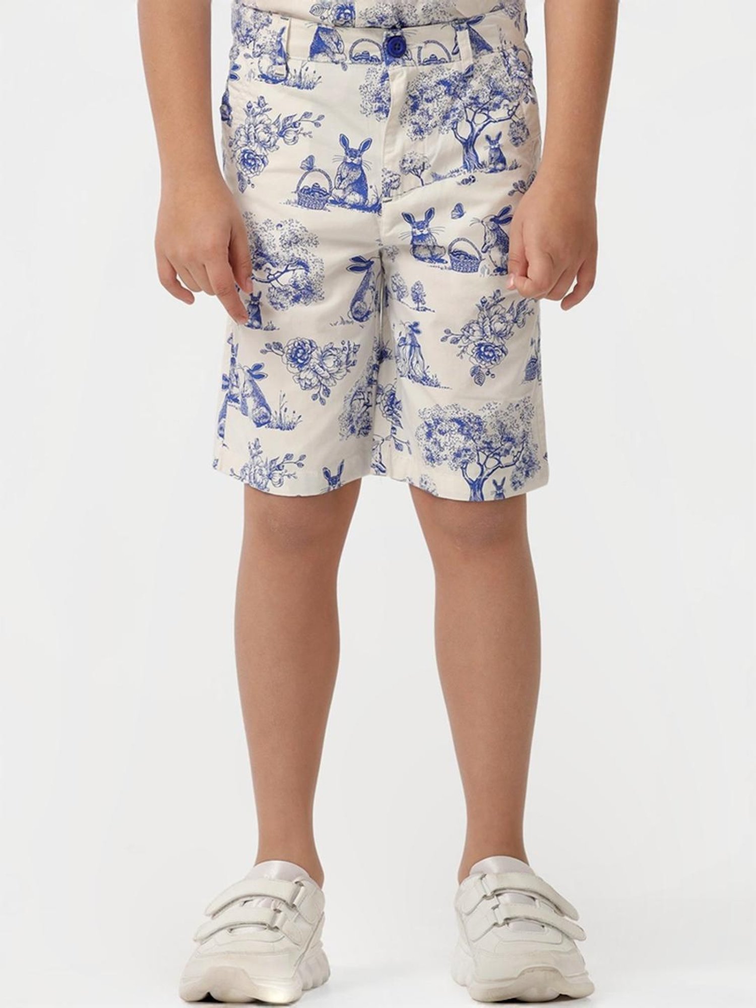Kate & Oscar Kids Off-White & Blue Cotton Printed Shorts