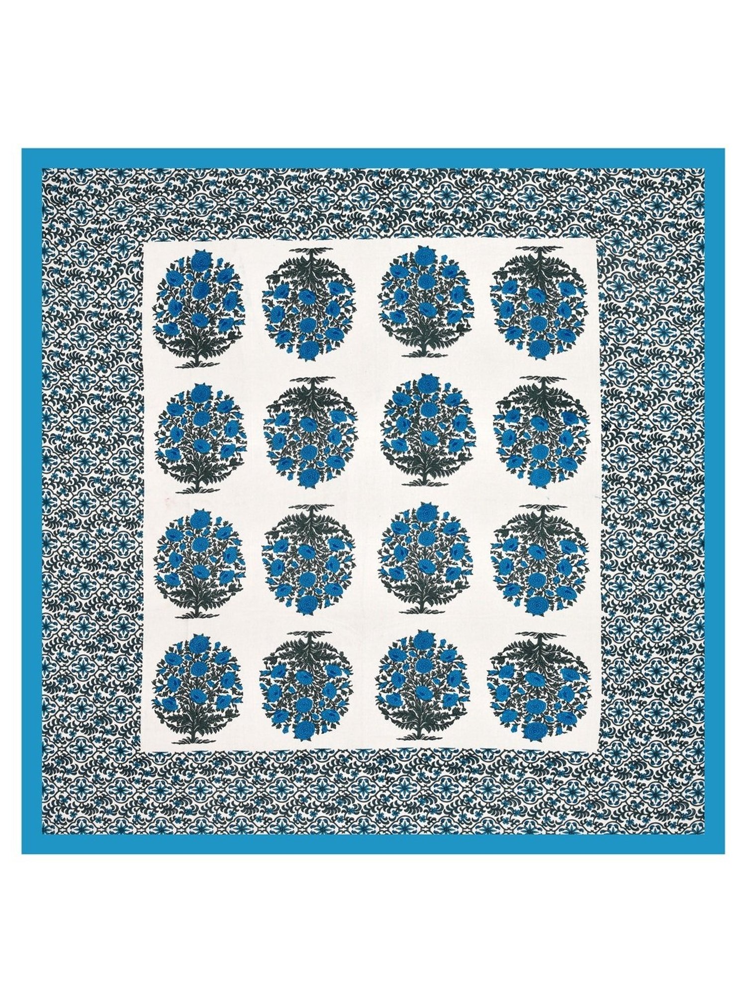 Living Roots Jaipuri White & Blue 210 TC Cotton Queen Bed Sheet with 2 Pillow Covers