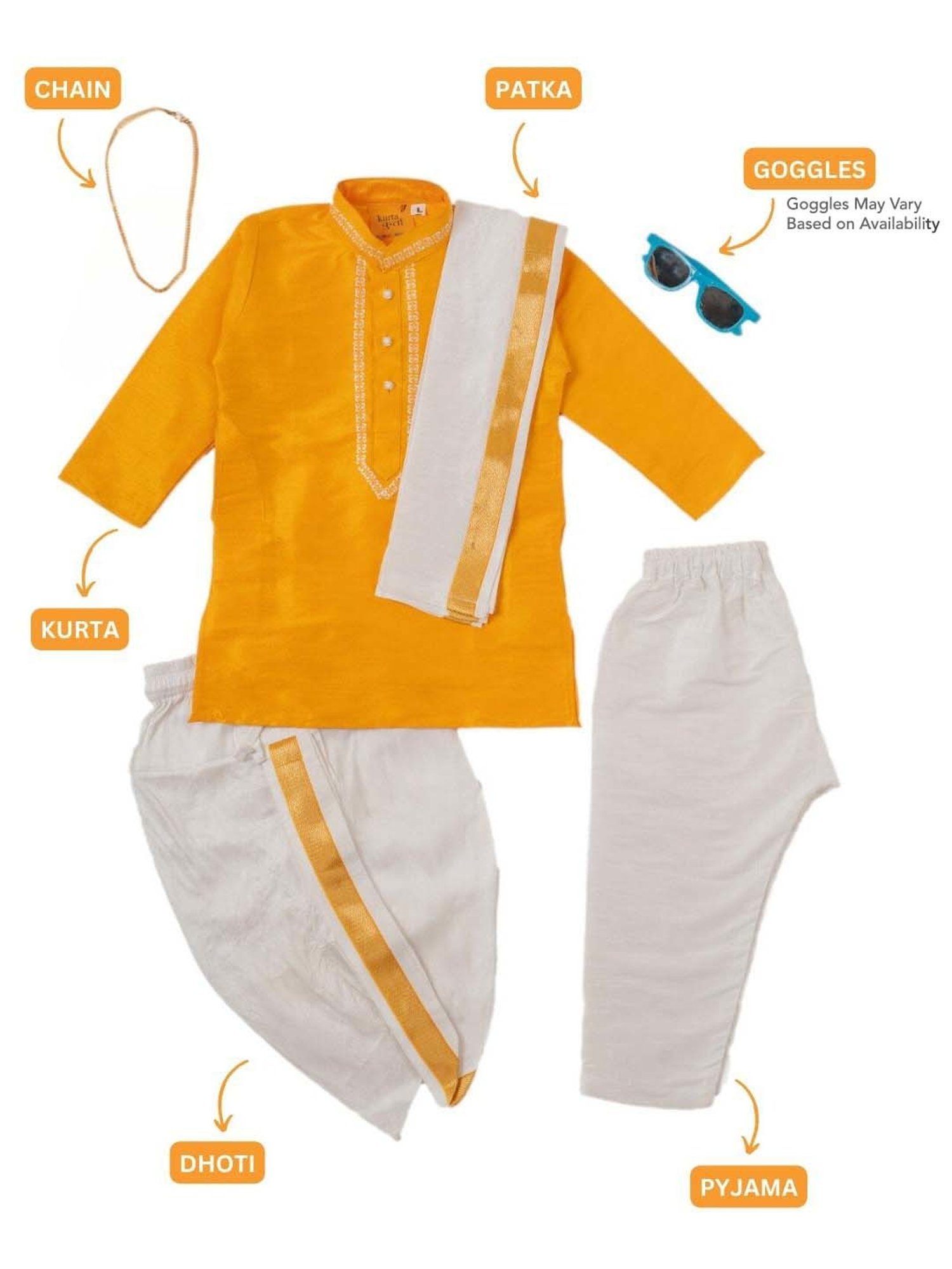 Baby Moo Kids Yellow & White Regular Fit Full Sleeves Kurta Set