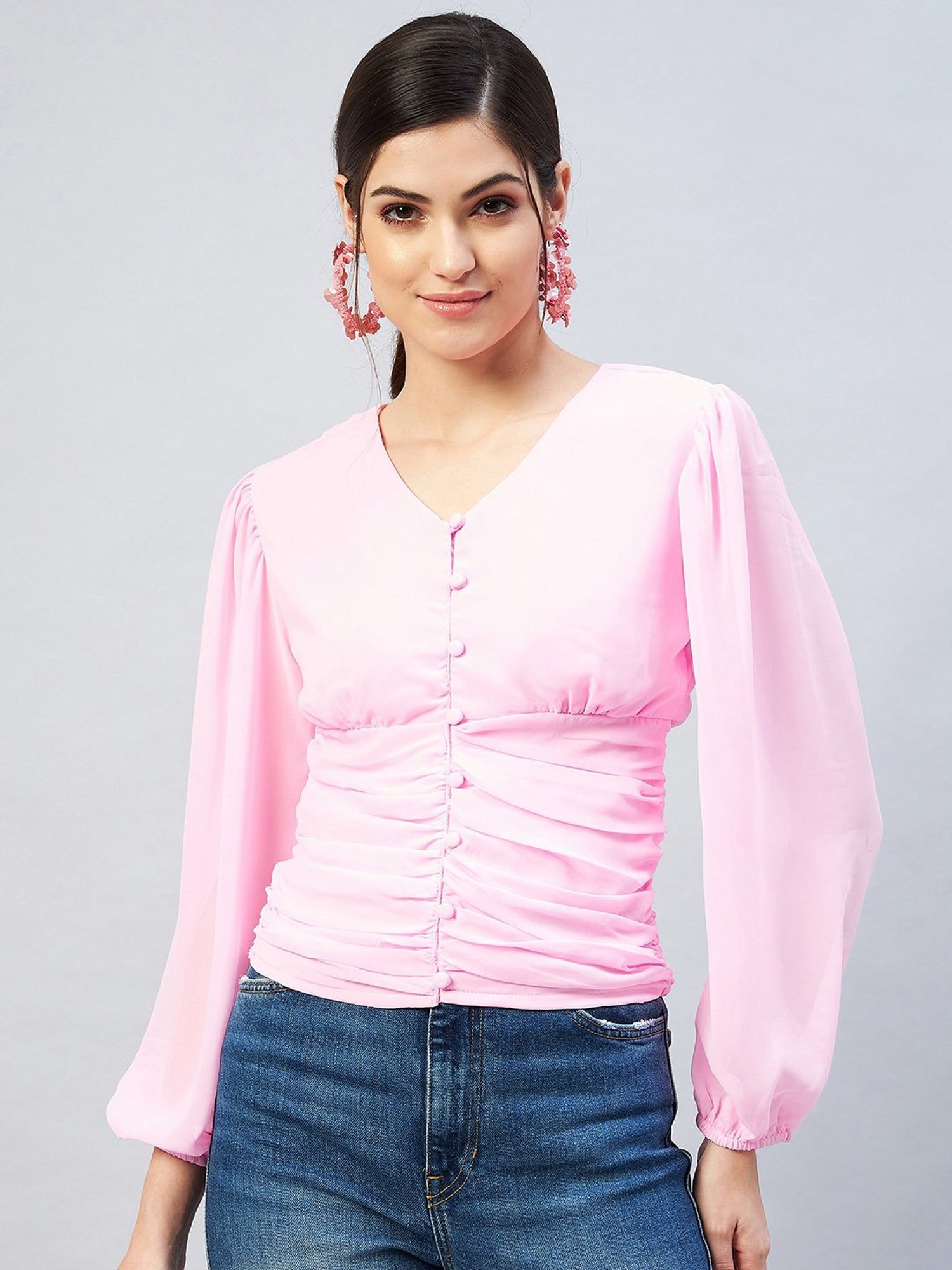Carlton London Pink V-Neck Top