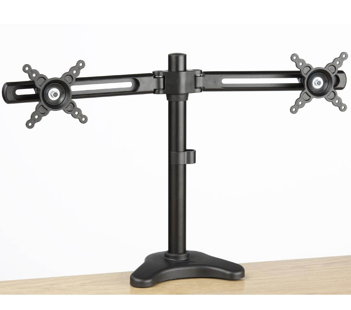 Dual Monitor Desk Mounts for (2) 10&rdquo; to 24&rdquo; Televisions, Rotating Brackets, Height Adjustable, Clamp-on Base (Black) (LTMLT2AH2)
