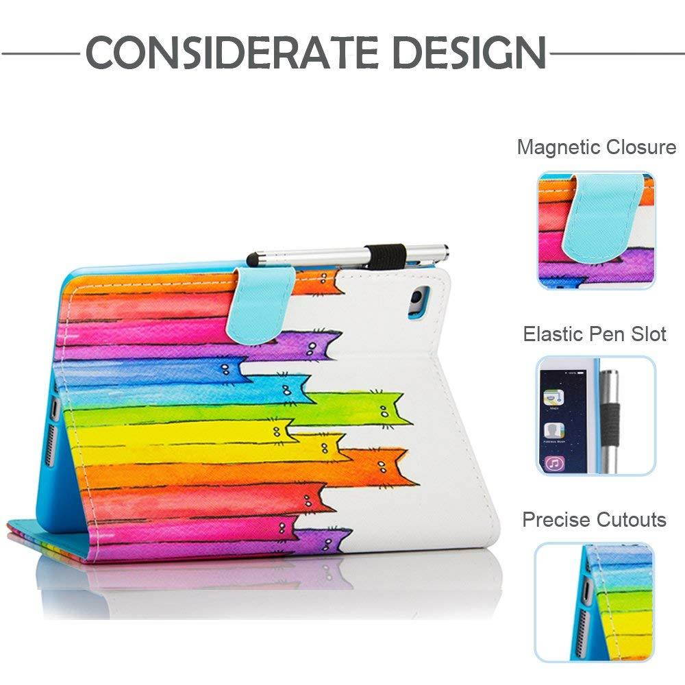 iPad Mini Case,Mini 2/3/4 Case - Monstek Leather Smart Kickstand Case Cover Colorful Flip Wallet Protective Case for Apple iPad Mini 1 2 3 4 - 03 Colorful Cats