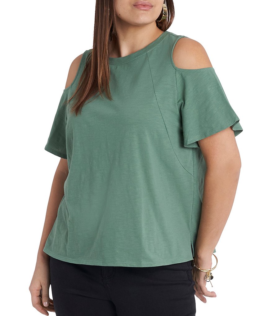 Vince Camuto Plus Size Crew Neck Short Sleeve Cold Shoulder Tee