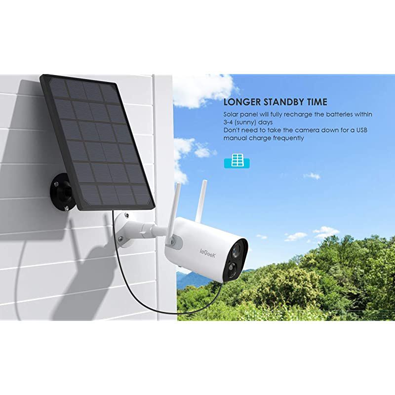 Outdoor Security Camera WiFi Solar Rechargeable Battery Power IP Surveillance Home Cameras 1080P Human Motion Detection Night Vision 2Way Audio 4dbi Antenna IP65 Waterproof CloudSD
