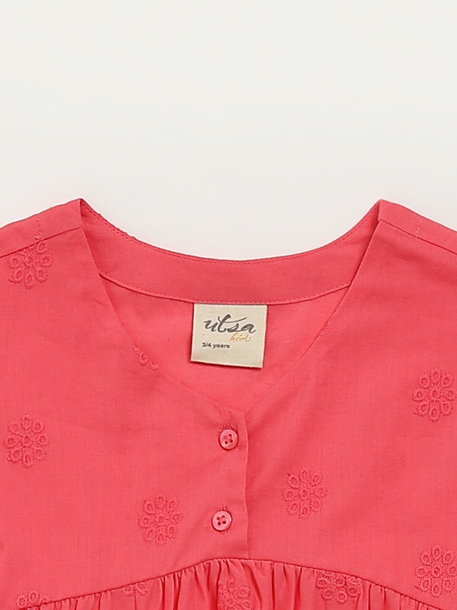 Utsa Kids by Westside Coral Schiffli Design Cotton Dress