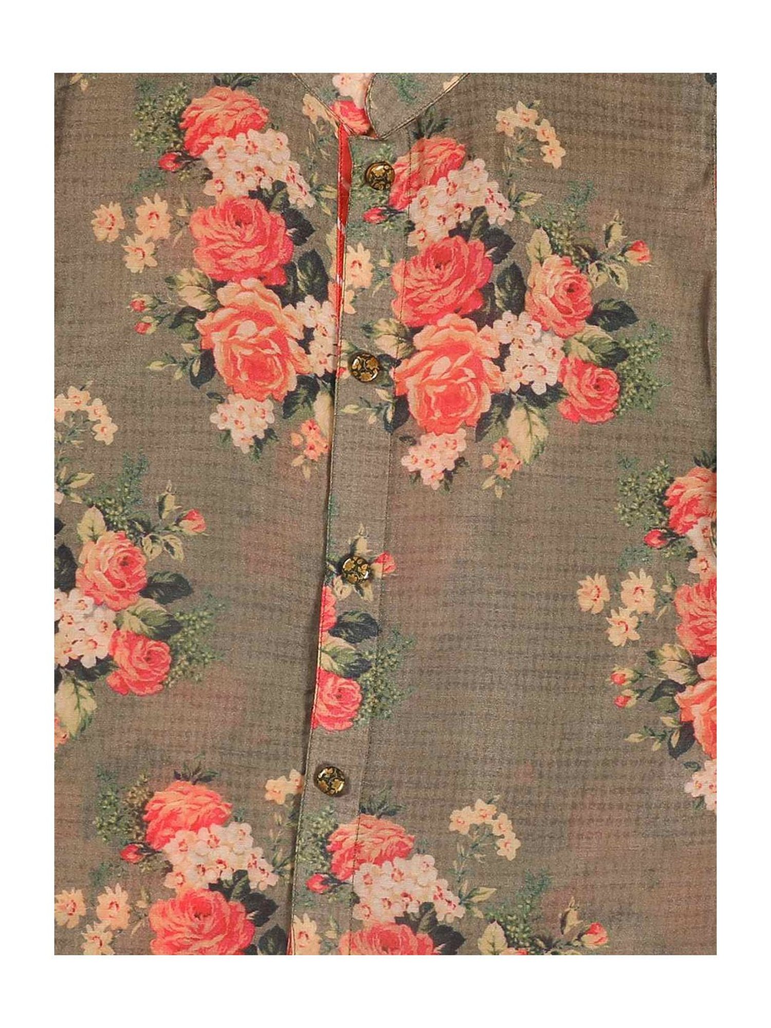 VASTRAMAY SISHU Beige & Pink Cotton Floral Print Kurta Set