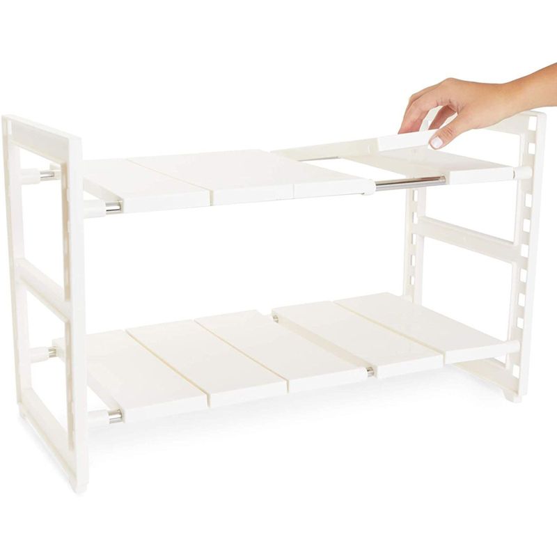 Juvale 2 Tier Under Sink Organizer, Kitchen Cabinet Storage (White, 24.7 x 10.8 x 15.5 In)
